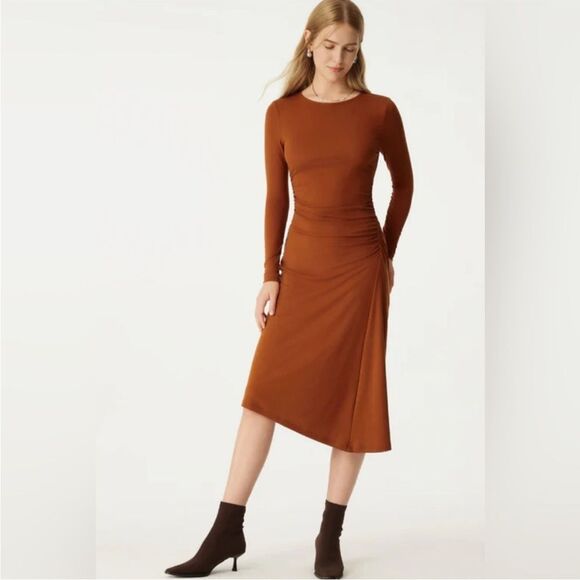 OGL Light Thermal Tencel Asymmetrical Midi Dress - Ruddy Orange NWT size medium - Picture 1 of 16